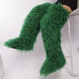 Thigh-high boots, wool over-the-knee fur-lined snow boots