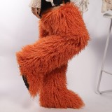 Thigh-high boots, wool over-the-knee fur-lined snow boots