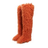 Thigh-high boots, wool over-the-knee fur-lined snow boots