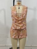 Beaded backless over-the-shoulder strap shorts set