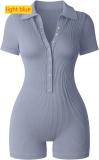 Yoga ribbed V-neck elastic waist cinching sports jumpsuit