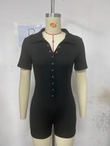 Yoga ribbed V-neck elastic waist cinching sports jumpsuit