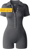 Yoga ribbed V-neck elastic waist cinching sports jumpsuit