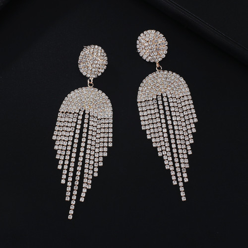Circle tassel claw chain full diamond rhinestone earrings