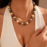 Imitation pearl geometric circular bead collarbone chain necklace