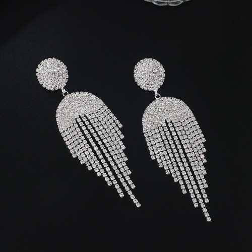 Circle tassel claw chain full diamond rhinestone earrings