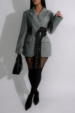 Tailored Long Sleeve Blazer with Side Tie Waistband and Paneling