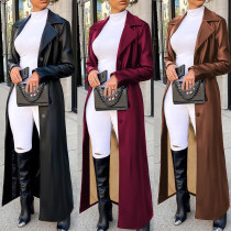 Long Wool Blazer with Turn-Down Collar and Button-Up Design LD2271