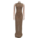Sleeveless rhinestone long dress