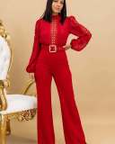 Lace patchwork lace up wide leg jumpsuit