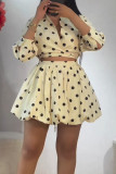 Two piece set of polka dot printed strap puffy skirt