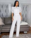 Lace patchwork lace up wide leg jumpsuit