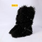 High end tied hairy boots with velvet rivets, fur snow boots