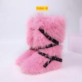 High end tied hairy boots with velvet rivets, fur snow boots