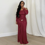 One shoulder long sleeved glossy dress