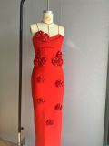 Strapless three-dimensional flower bandage dress