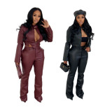 Pants, leather jacket, elastic suit