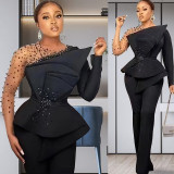 Large nail bead mesh pants set