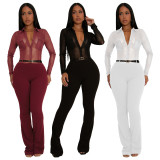Perspective long sleeved tight fitting jumpsuit