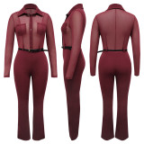 Perspective long sleeved tight fitting jumpsuit