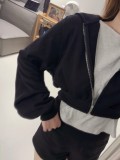 Short zipper hooded jacket, loose cardigan sweatshirt