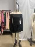 Single shoulder long sleeved pleated mini dress