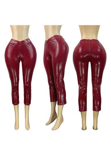 Hot stamping elastic leather wrapped hip pants
