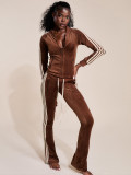 Two piece set of German velvet zipper drawstring micro flared pants
