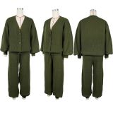 Loose V-neck cardigan sweater two-piece set