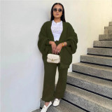 Loose V-neck cardigan sweater two-piece set