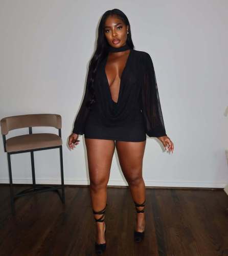 Mesh splicing solid color hip hugging short skirt dress