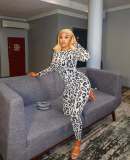 Perspective leopard print long sleeved shirt and pants set