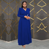 Waist cinched cross lapel long sleeved dress