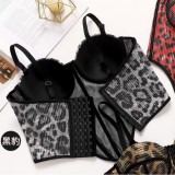 Leopard print mesh fishbone corset camisole vest