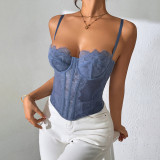 Gather fishbone corset, lace lace, see through camisole vest