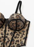 Leopard print mesh fishbone corset camisole vest