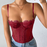 Gather fishbone corset, lace lace, see through camisole vest
