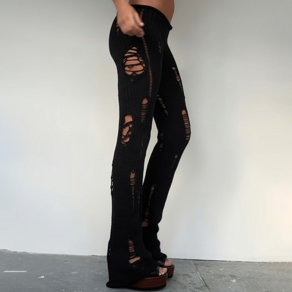 Hollow and perforated knitted pants