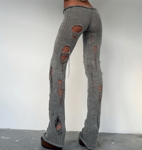 Hollow and perforated knitted pants