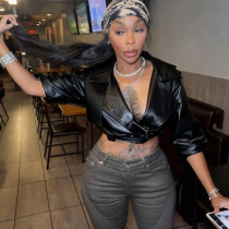 Collar, low cut, waist tied, short, crop top jacket