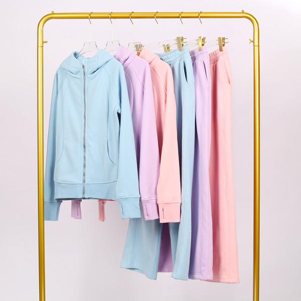 Yoga clothes, women's running and fitness clothes, gold zipper slim fit hoodie and pants set