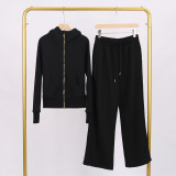 Yoga clothes, women's running and fitness clothes, gold zipper slim fit hoodie and pants set