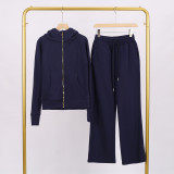Yoga clothes, women's running and fitness clothes, gold zipper slim fit hoodie and pants set