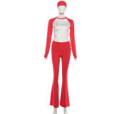 Long sleeved round neck T-shirt, headscarf, contrasting long pants set