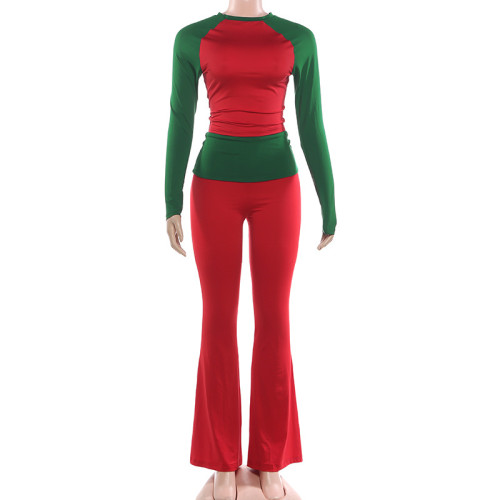 Long sleeved round neck T-shirt, headscarf, contrasting long pants set