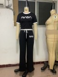 Two piece set with letter printing and contrasting colors