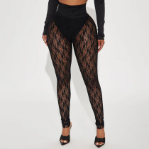 Hollow solid color fishing net socks lace leggings