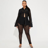 Hollow solid color fishing net socks lace leggings