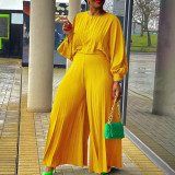 Loose plus size shirt top, wide leg pants two-piece set
