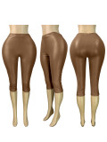 Elastic leather hip hugging cropped pants